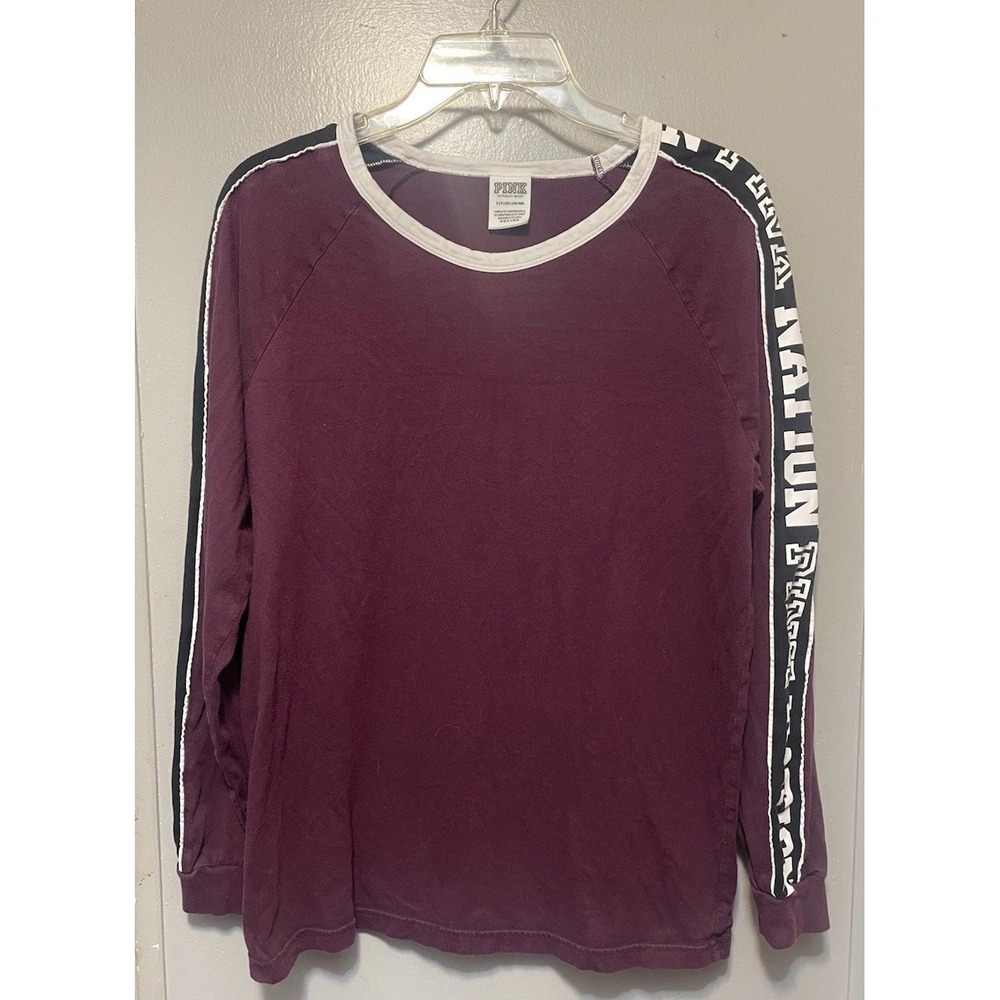 Pink by Victoria Secret long sleeve burgundy and black shirt size small women'